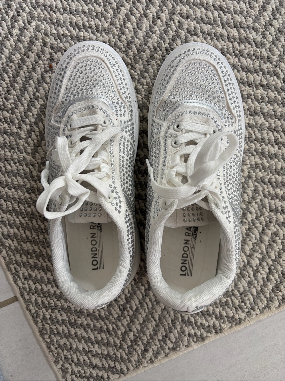 London Rag Women's White Crystal-Embellished Lace-Up Sneakers